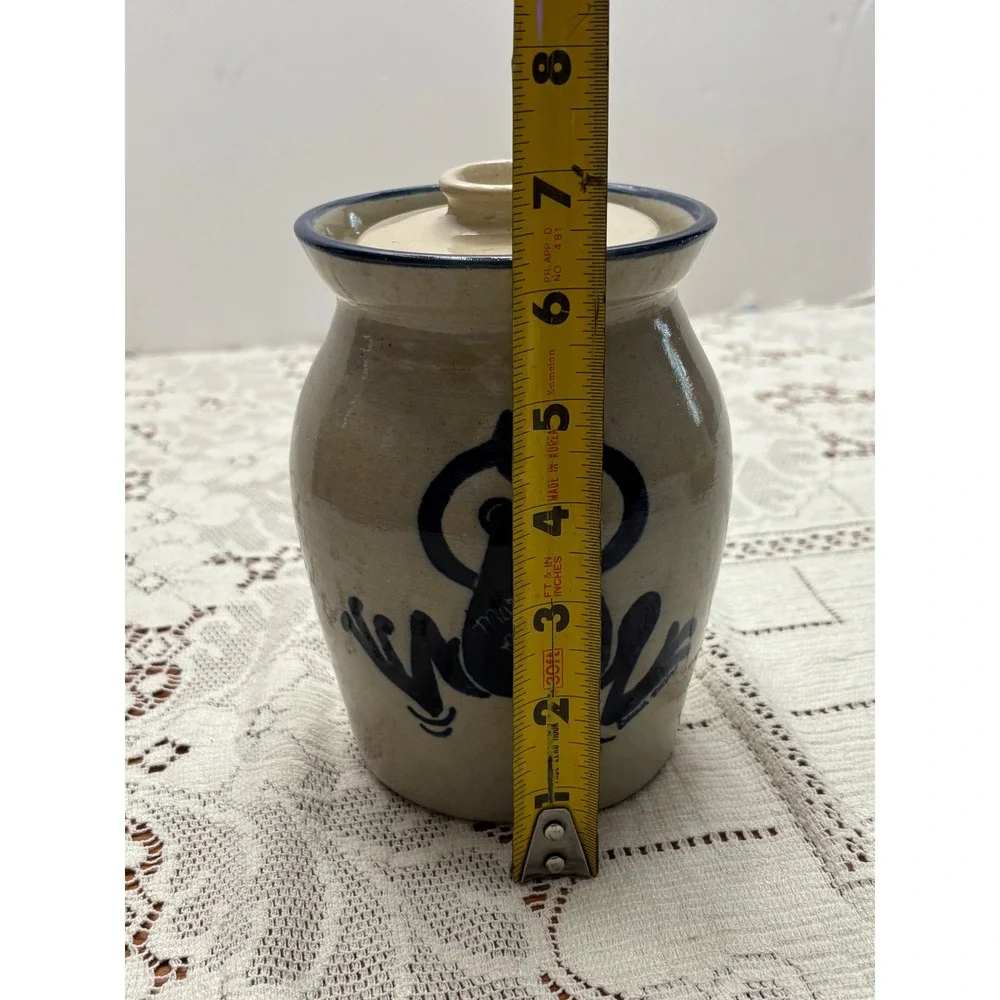 Marshall Pottery Eduardo Rivera Blue Frog Stoneware Crock Jar with Lid Texas